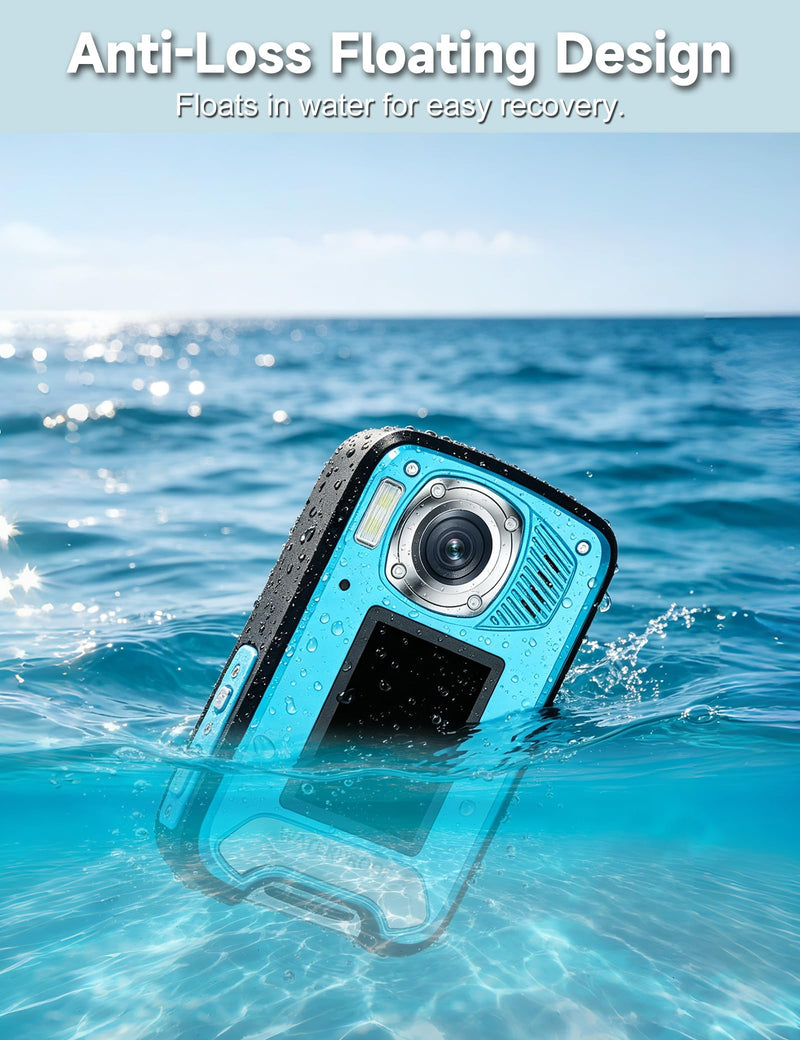 5K Waterproof Camera, 96MP 33FT Underwater Camera with Dual Screens, Autofocus Digital Camera for Snorkeling, Scuba Diving, Surfing & Travel Blue