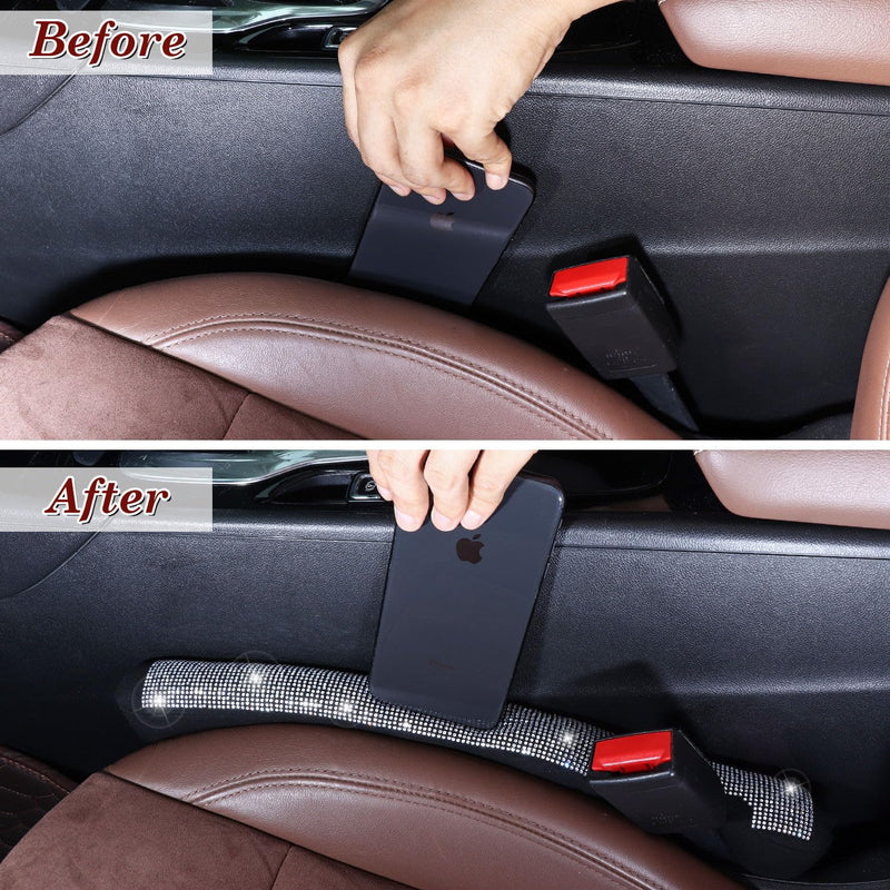 Bling Car Seat Gap Filler Universal Fit for Car SUV Truck, Set of 2 Handmade Crystal Diamond Rhinestone Seat Gap Blocker Bling Car Accessories for Women(Silver) A-Silver