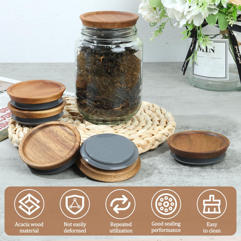 12Pcs Regular Mouth Lids Set Airtight Acacia Wood Canning Jar Lids with Silicone Sealing Rings Reusable Canning Covers for Mugs and Jars 12 Brown 12pcs