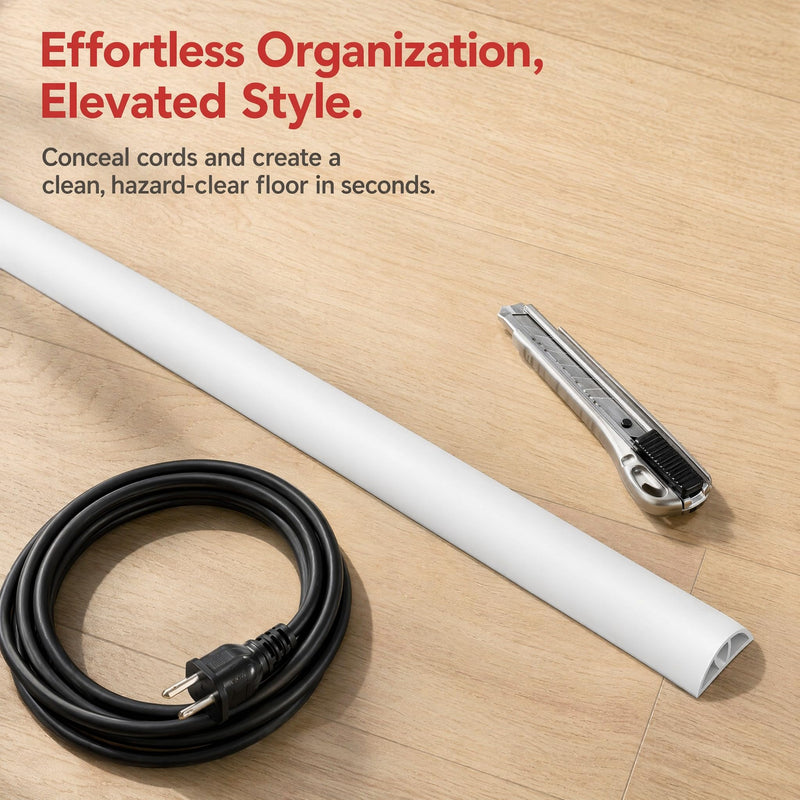 1.64ft Floor Cord Cover, Hide Extension Cords, Prevent Cable Trips, Heavy Duty Cord Hider for Home, Office, Living Room, Bedroom and Walkways, Exhibitions Cavity 0.79"(W) × 0.39"(H),White