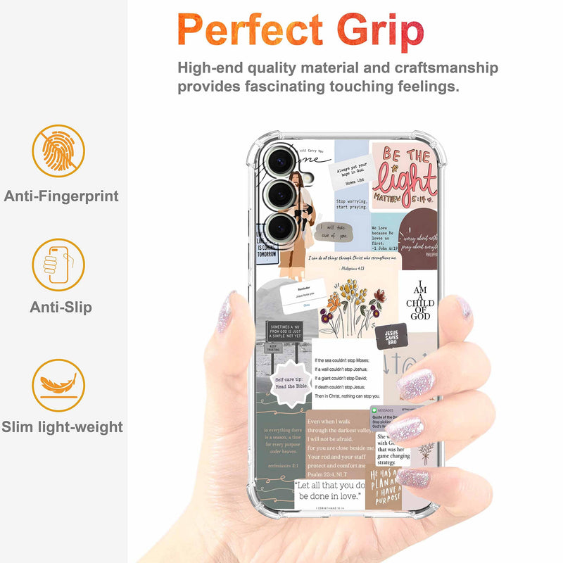 Case for Samsung Galaxy S26 with Christian Design,Christ Jesus Quotes Verse Collage Pattern,Trendy Soft TPU Bumper Phone Cover(S26,Bible) Bible