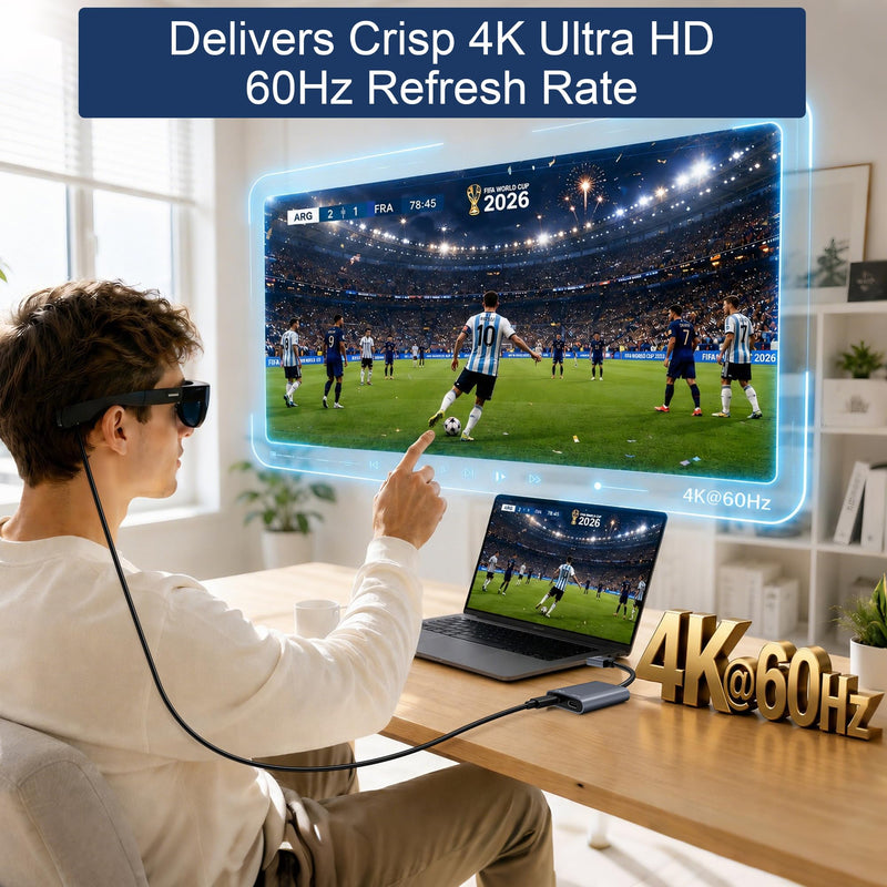 AR Glasses HDMI to USB C Adapter 4K@60Hz, XR Converter with Play & Charge for XREAL One/Air 2 Pro, VITURE Pro, RayNeo Air 2s, Rokid Max, Switch 2/1, Steam Deck, PS5/4, Xbox, ROG Ally, Portable Monitor
