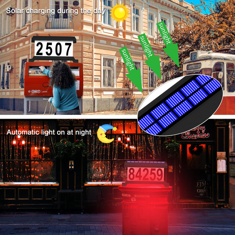 Solar Mailbox Numbers, Double sided Solar House Numbers for Outside, Waterproof RGBW Color Changing Remote Control, Lighted Modern Address Sign Solar Powered for Mailbox(solar rgbw) Black(solar rgbw)