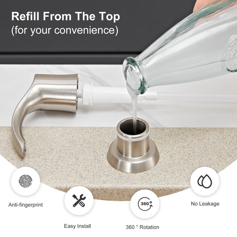 GAGALIFE Kitchen Sink Soap Dispenser with Large Bottle (Brushed Nickel), Built in Sink Soap Dispenser Refill from Top G080BN Brushed Nickel