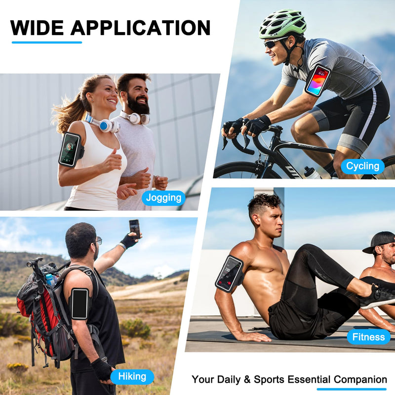 Running Armband Phone Holder with Card Slot for Gym Workout 2 Pack | Fit iPhone 11-17 Pro Max Galaxy S20-S26 Plus/Ultra, Water Resistant, Touch Screen, Reflective Strips, Anti-slip Silicone Dots Black