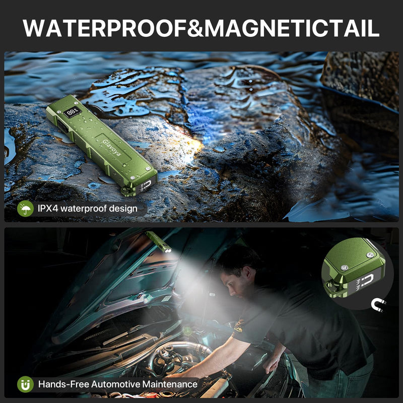 EDC Flashlight Rechargeable,1200 Lumens Ultra Bright Flat Flashlight with 9 Modes, Portable Pocket Flash Lights with UV Light,Magnetic Flash Light for Working Green