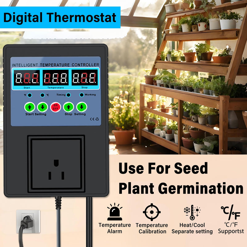 TempMaster Digital Temperature Controller Outlet,Heating & Cooling Thermostat with Dual Relay 15A 3300W,-20~120℉ Incubator Thermostat with Waterproof Probe,Temperature Control Switch for Reptile Tank