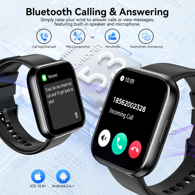 Smart Watch for Men - 1.85" HD 2026 Upgraded Fitness Tracker Bluetooth Call and Text Smartwatch with 7 Day Battery 5 ATM Waterproof Heart Rate Sleep Monitor 130+ Sport Modes for Android & iOS (Black) Black