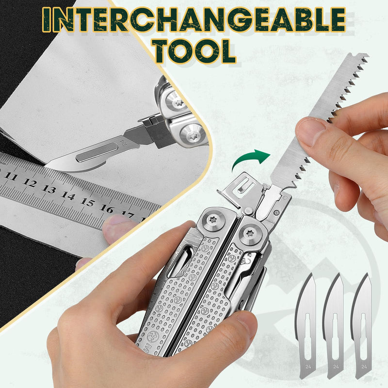  [AUSTRALIA] - Multitools Pliers Pro, Upgraded Multi Tool With Damascus Knife, Replaceable Wire Cutters and Screwdirver Set, Foldable Multitools with Scissors, Screwdriver, Ideal for Camping,Survival, Repair