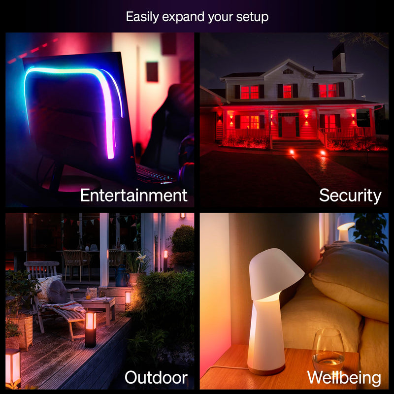 Philips Hue Essential Smart LED A19 Bulb 4-Pack, White and Color Ambiance, E26, 7.2W, 2200K-6500K, 800 Lumens, Dimmable LED Bulbs, Works with Alexa, Google Assistant, Apple Home 4 Pack