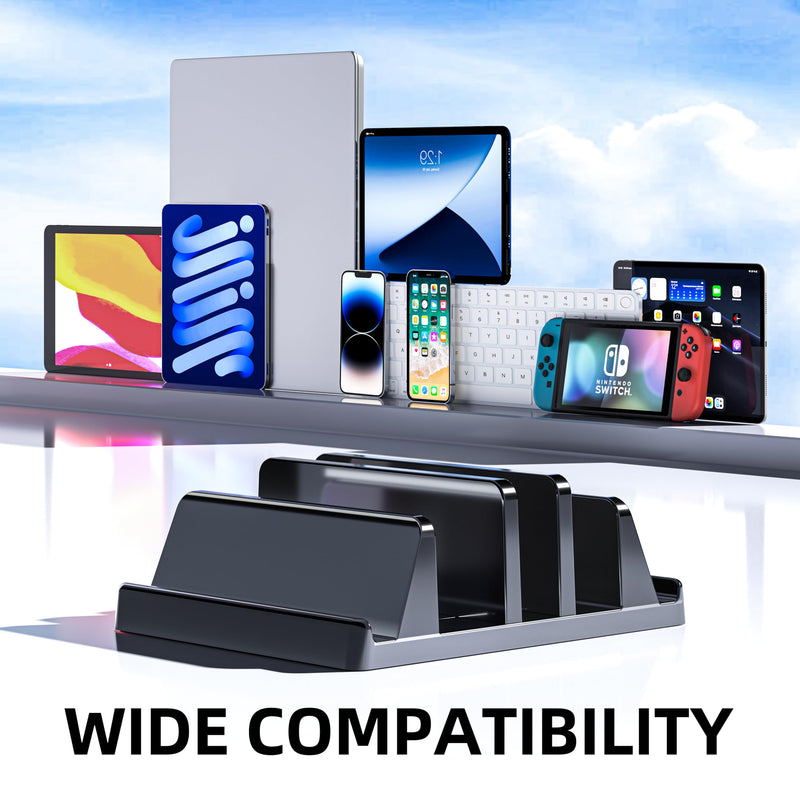 Vertical Laptop Stand Holder Plastic Adjustable Desktop Notebook Dock Space-Saving 5 in 1 for All MacBook Pro Air, Mac, HP, Dell, Microsoft Surface, Lenovo (Black Aggravation)