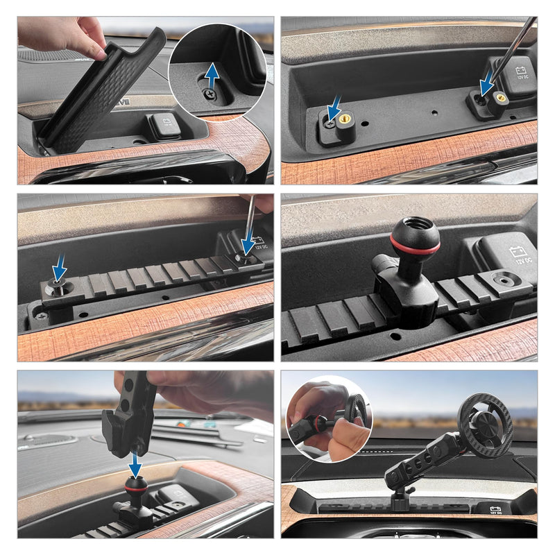 sukemichi Phone Mount for Dodge RAM Truck 1500/2500/3500 & TRX 2019+ Accessories, Dash Platform Phone Mount Magsafe Fit 5"/8.4"/12"/14" Screen, Cell Phone Holder for NATO Rail