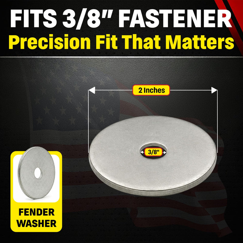 Stainless Fender Washers - Extra Thick ID 2" OD 1/8" Thick, 18-8 Stainless Steel, (3/8" x 2" 15 Pack) 3/8" x 2" 15 Pack