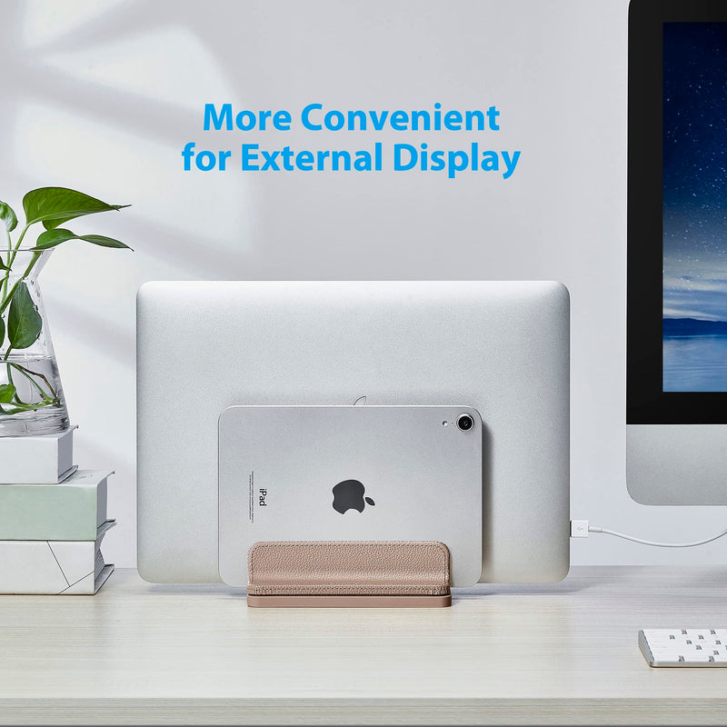 Leather Vertical Laptop Stand,Dual Laptop Holder Stand,Laptop Organizer with Adjustable Dock (18-26mm/0.7-1 in) for All MacBook/Tablet/Surface/Dell/iPad (Apricot) Apricot