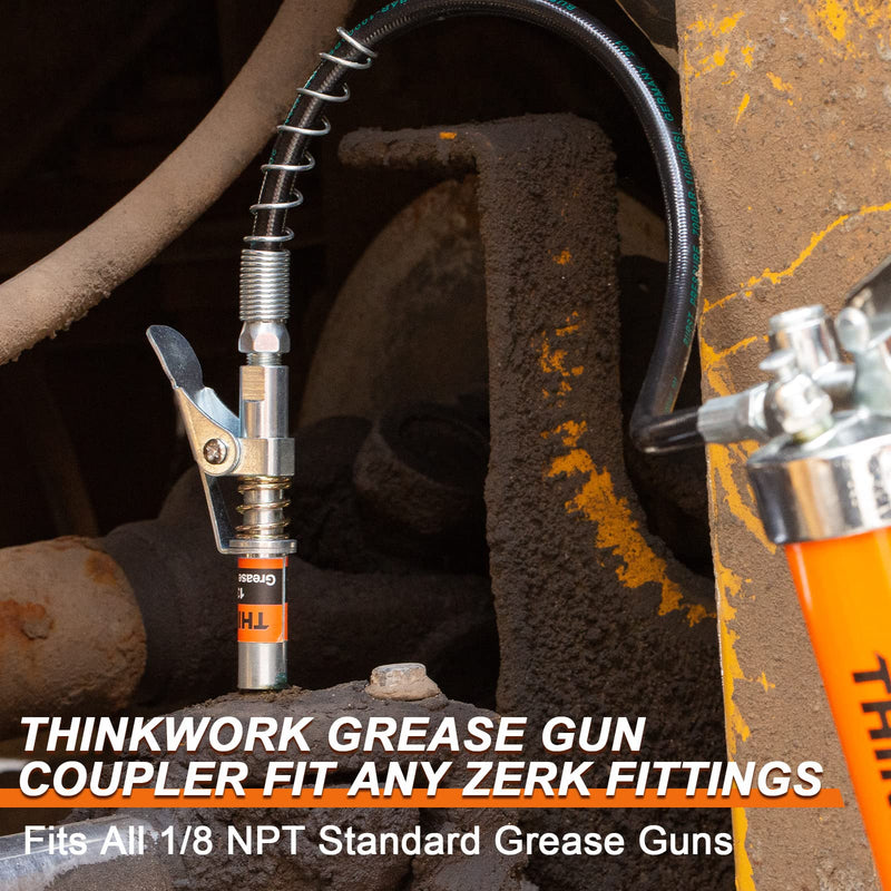 THINKWORK Grease Gun Coupler, 0.53" Grease Gun Tips, Strong Lock on Greases Gun Couplers, 12000 PSI Quick Release Grease Coupler, Compatible with All Grease Guns 1/8" NPT Grease Gun Fitting 12000PSI Upgraded Grease Gun