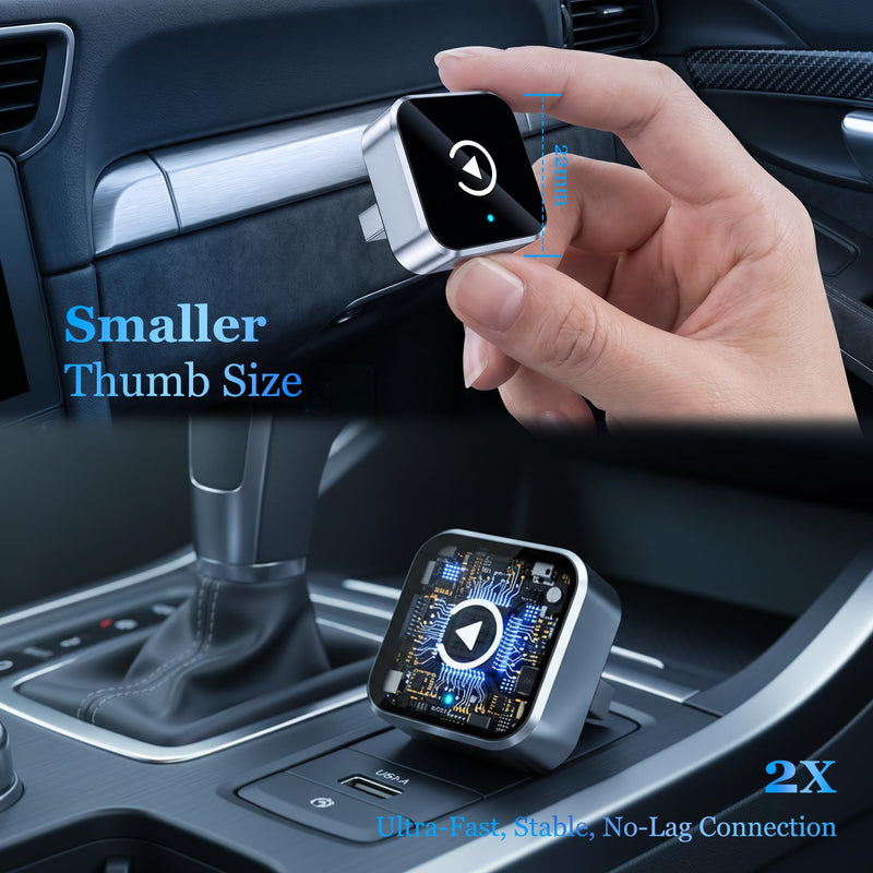 2026 Upgraded Wireless CarPlay Adapter for iPhone & Android, Auto-Connect | 2-in-1 Adapter, Fast Auto-Connect, Stable Connection, Mini Size Plug, For iPhone & Android, Convert Wired to Wireless Dongle Silver