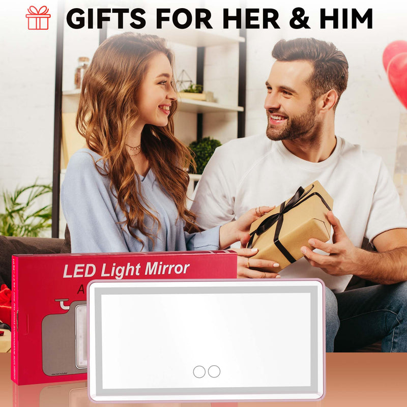 Car Mirror Visor Vanity with Rechargeable LED Light - 3 Light Modes & Dimmable Touch Screen- Girly Pink Car Accessories for Women Interior- Large Clip on SunVisor Passenger Side Mirror, Pink