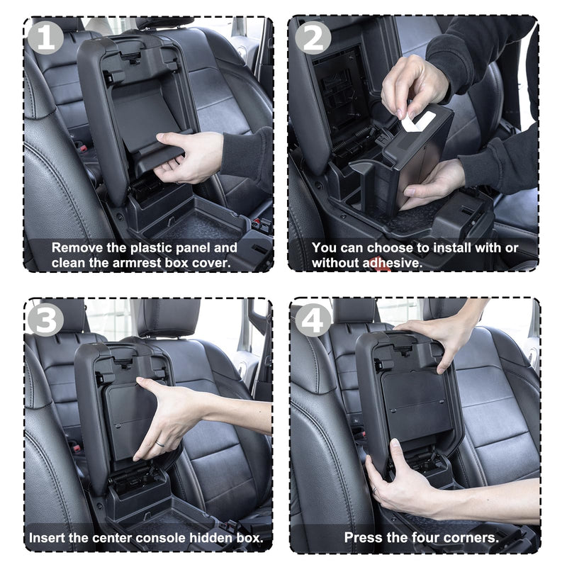 Center Console Hidden Organizer Box Compatible with Jeep Wrangler JL/JLU 4XE and Jeep Gladiator JT 2018-2023 2024 2025 Accessories Armrest Secret Compartment One-Touch Hidden Storage（Patent Design） 2018-2024 JL/JLU and JT