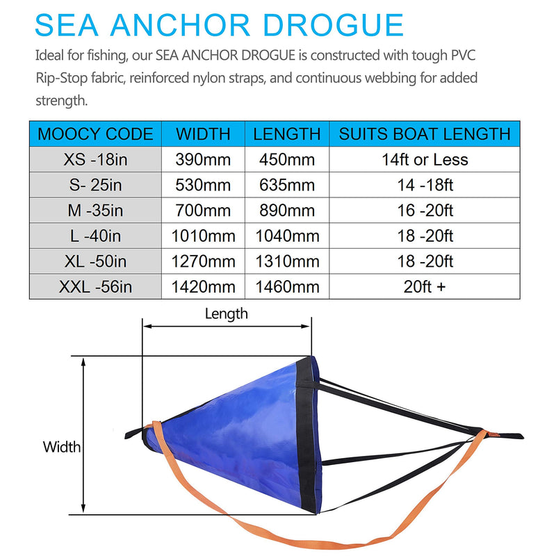 Drift Sock with Dump Line,Harness and Buoy Sea Anchor Kit for Fishing Boat/Kayak/Pontoon 35'' for 16-20ft Boat