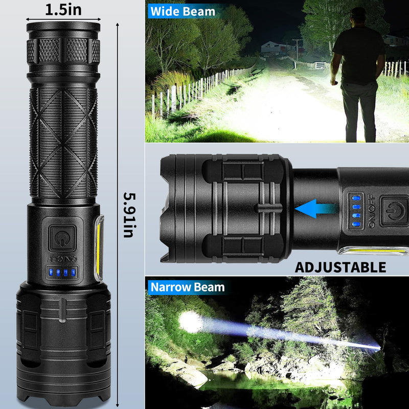 Rechargeable LED Flashlights High Lumens, 99,000 Lumen Super Bright Flashlight with 7 Modes & Waterproof, Powerful USB Rechargeable Handheld Flash Light for Camping Home(2 Pack)