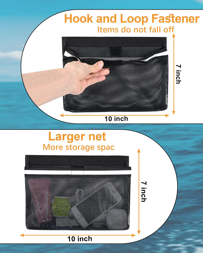 PLOZANO Boat Storage Accessories, 2PCS Closable PVC Reflective Self-Adhesive Universal Boat Caddy Organizer Mesh Bag for Gloves, Tools, Tackle, Gear 10"*7"