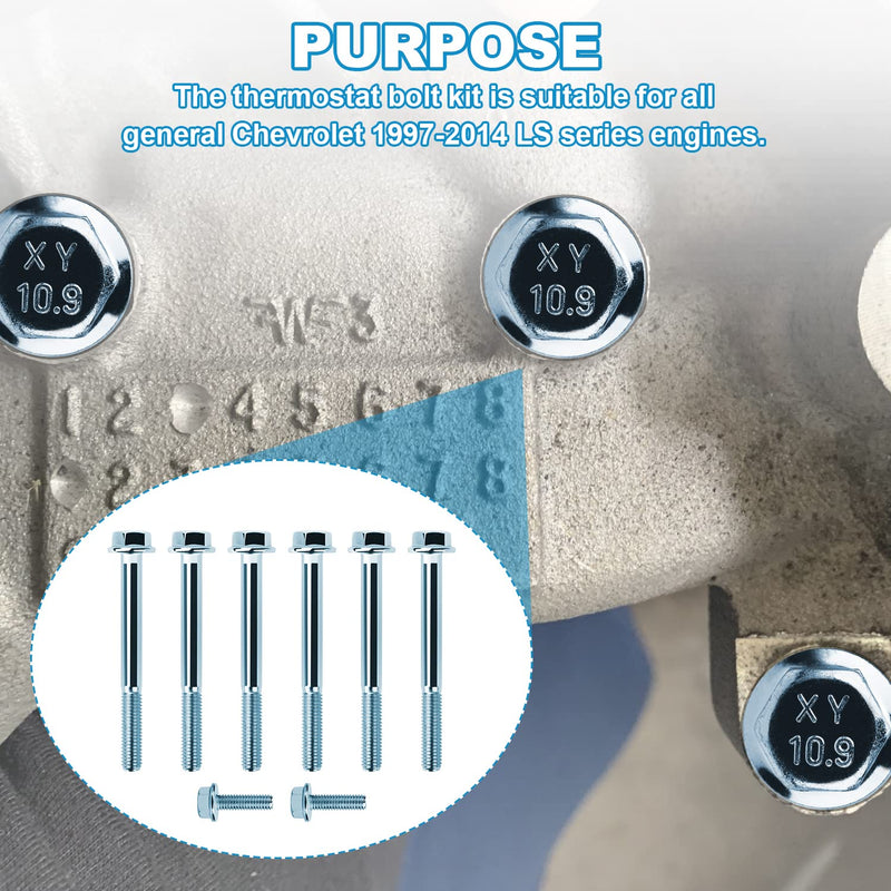 LS Water Pump Bolt Kit Thermostat Bolt Kit Fits for All GM Chevrolet 1997-2014 LS Series Engines LSX LS1 LS2 LS3 LS6 LS7 LS9 LQ4 LQ9, 5.3L 6.0L 6.2L Thermostat Shell Bolts
