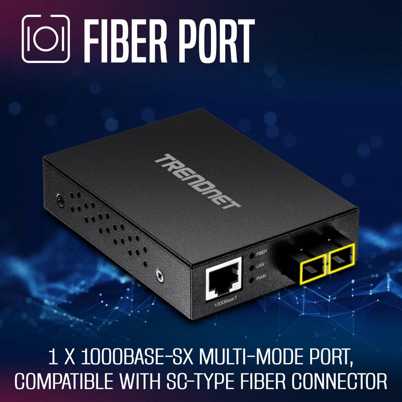TRENDnet 1000Base-T to 1000Base-SX Multi-Mode SC Fiber Converter, up to 550M (1800 ft.), 2 Gbps Switching Capacity, TFC-GMSC 550 M Gigabit