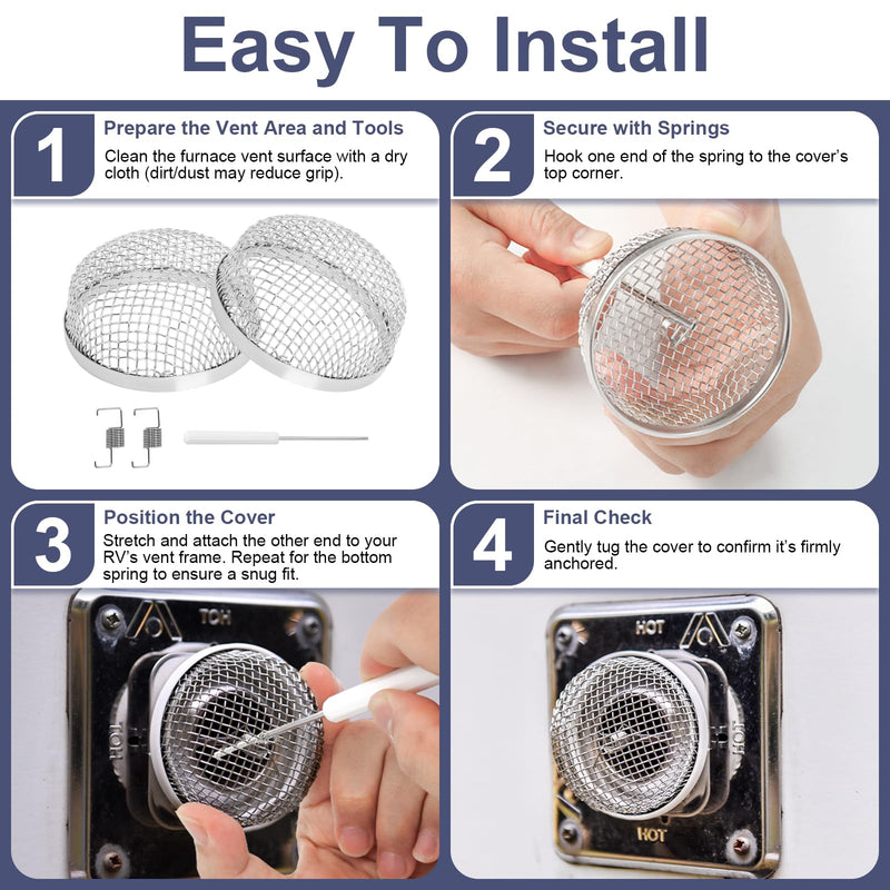RV Furnace Vent Screen for Water Heater Vent Cover, RV Bugs Screen, Flying Insect Screen, Stainless Steel Mesh with Installation Tool