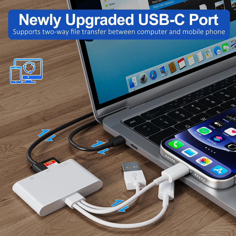 4 in 1 SD Card Reader for iPhone,USB-C/Lightning/USB-A,OTG Adapter,Fast Photo Transfer from Digital Camera SD/TF Card to Phone,SD/Micro SD Card Adapter for iPhone,iPad,Android,USB Flash Drive