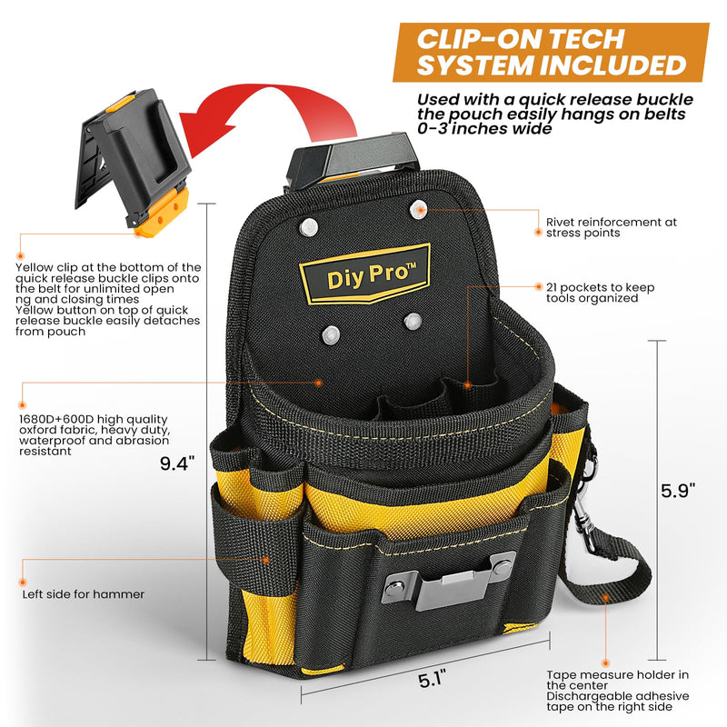 Tool Pouches, Tool Belt Pouch, Electrician Tool Pouch, Quickly Attach & Release Tool Belt Pouch with Clip, Tool Bag Multi-Pocket, Heavy Duty Utility Pouches for Carpenters & Home Improvement Small