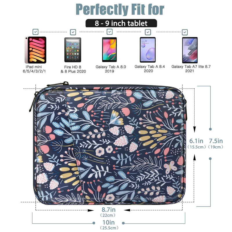 TiMOVO 8-9 Inch Tablet Sleeve Case Compatible with iPad Mini 6, iPad Mini 5/4/3/2/1, Galaxy Tab A7 Lite 8.7/Tab A 8.0/Tab A 8.4, Fire HD 8 & 8 Plus 2020, Portable Protective Bag, Colorful Flower