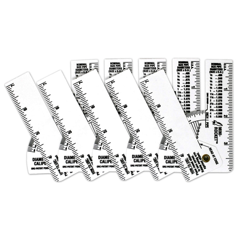 Mini Pipe Caliper / Diameter Caliper and Ruler - Fractional - 5 Pack
