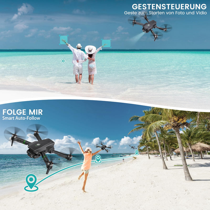 Drones with Camera for Adults 4K 1080P, Mini Drone with Camera, Altitude Hold, One Key Take Off/Landing, Headless Mode, 3D Flip, 3 Speed Mode, Foldable Remote Control Drone with 2 Batteries for Beginners Deep Black