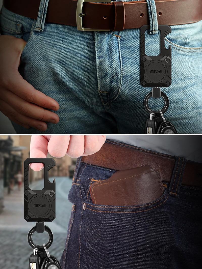 Miroddi Keychain with Smart Tracker, Men's Keychain Works with Find My(iOS Only), Heavy Duty Car Key Chains with Bottle Opener Fob Carabiner, Key Finder, GPS Anti-lost, Rechargeable, Black