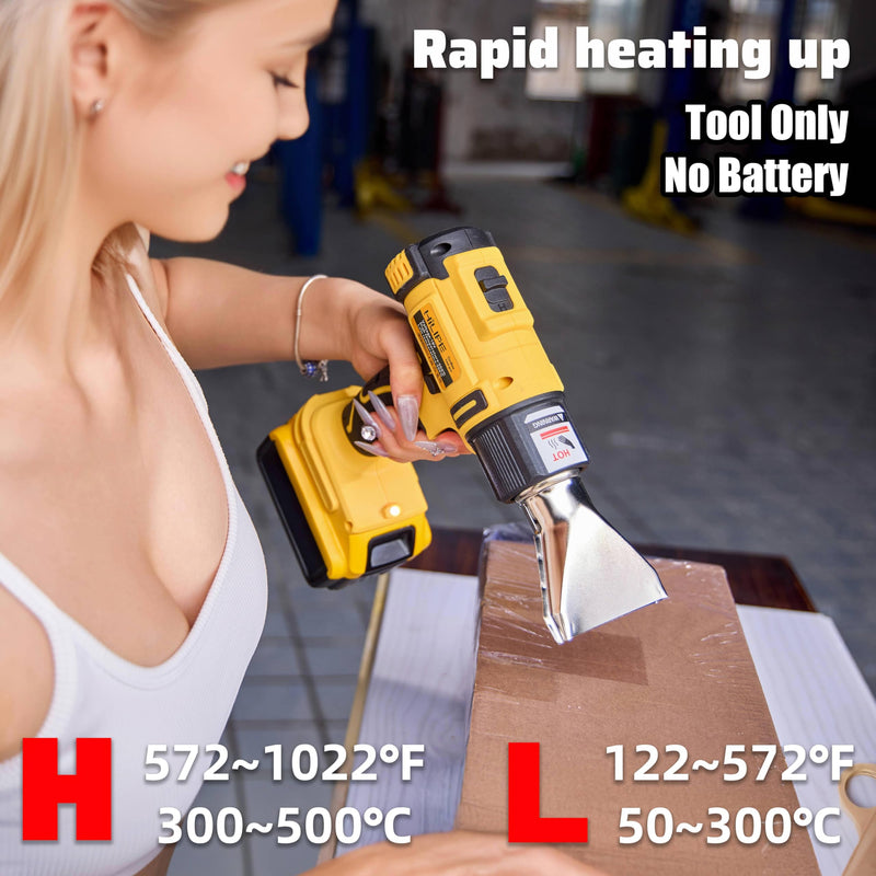 Cordless Heat Gun for DeWALT 20v Battery,Lithium Hot Air Gun, 5 Nozzle Attachments,2-Temp Setting Max 1022°F(550°C),Heat Gun for Shrink Wrapping, Tube Bending (Tool Only, NO Battery) Ordinary