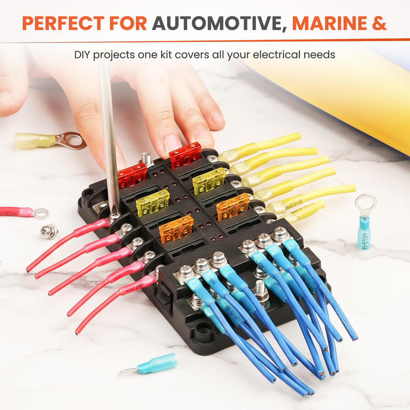 Solder Stick 150 Pieces Waterproof Ring Terminals Kit, Dual-Wall Heat Shrink Tubing with Copper Barrels, Heat Shrink Wire Connectors for Electrical Wire Connectors, Auto Marine Wiring Connector Kit