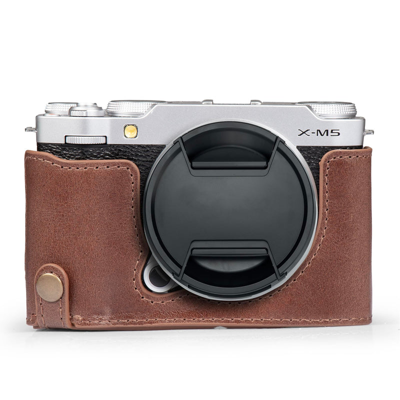 MegaGear Genuine Leather Half Camera Case Compatible with Fujifilm X-M5 Black