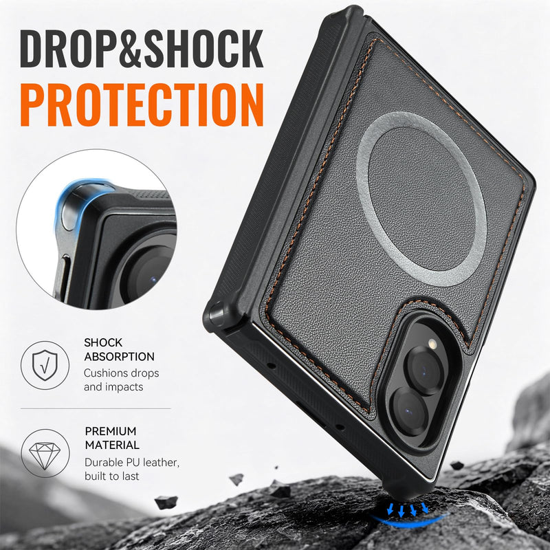 Vinich for Samsung Galaxy Z Fold 8 Magnetic Case Compatible with Magsafe | Durable PU Leather, Slim Fit, Shockproof Protective Phone Cover for Galaxy Z Fold 8 Wide, Black for Galaxy Z Fold 8 - 7.6"