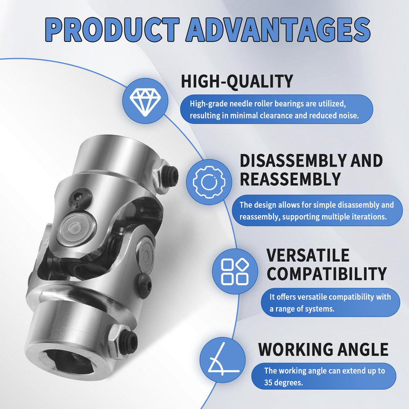 3/4 DD X 3/4 DD Steering Shaft Universal U Joint Coupling, Powder Coated Universal Steering Shaft Coupler Chrome Steel, 3/4" DD to 3/4" DD Single Steering Shaft Joint