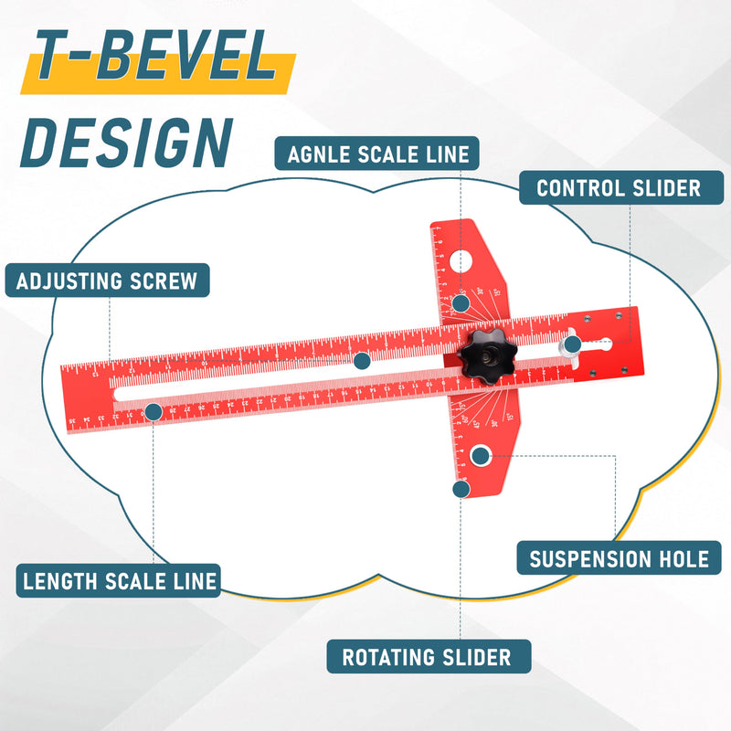 Woodworking Scriber Marking Line Ruler，Adjustable Aluminum Alloy Sliding T-Square Ruler，Precision Line Drawing with Angle Adjustment, Tool for Engineering, Architecture ，Design Drawing