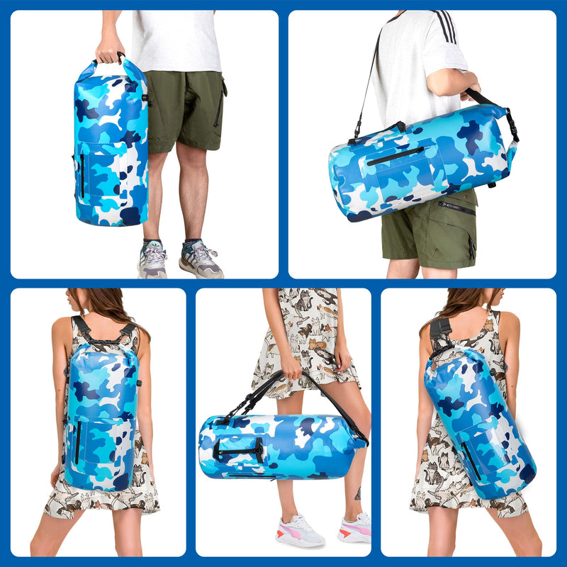 Smasrob 30L Waterproof Dry Bag with 20L Detachable Cooler, Dry Bag Cooler Backpack with Phone Pocket and Bottle Pouch, Suitable for Kayaking, Boating, Camping and Water Activities Blue Camouflage