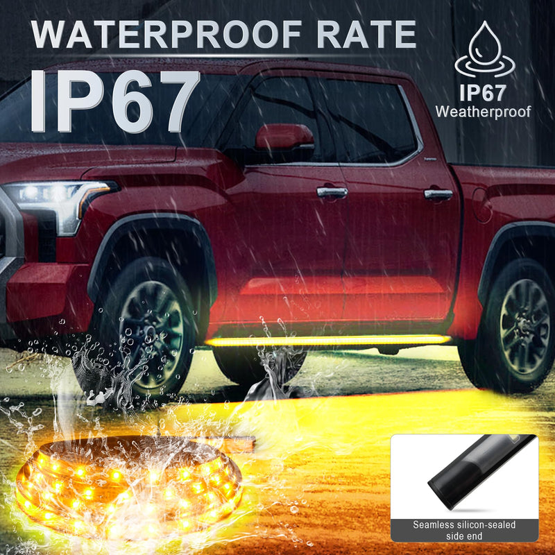 LivTee LED Running Board Lights for Trucks, 2PCS 70 Inch Waterproof Light Bar with 144 LEDs, White Courtesy Light & Sequential Amber Turn Signal, Side Marker Light for Pickup SUV Car - IP67 Waterproof