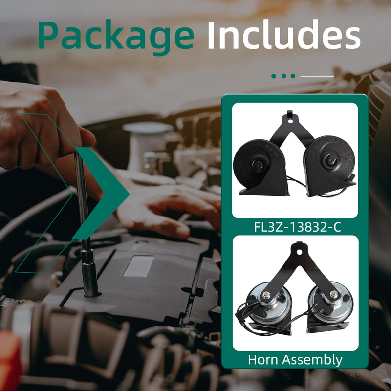 FL3Z-13832-C Horn Assembly with Bracket Fits for Ford F-150 5.0L 3.5L 2.7L 3.3L 3.0L 2015-2022,for Ford Expedition 3.5L 2018-2022,High & Low Dual Pitch Assembly FL3Z-13832-B FL3Z-13832-A