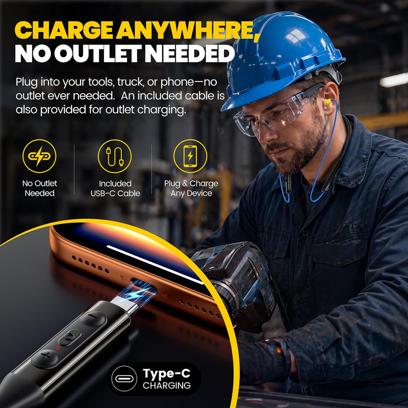 Next-Gen Bluetooth 6.0 Earplug Headphones for Work, 30dB Hearing Protection | 40H Playtime, OSHA-Compliant, Built-in USB-C Plug, IPX6 Waterproof, Neckband Noise Reduction Wireless Safety Earbuds with Mic Blue with Yellow