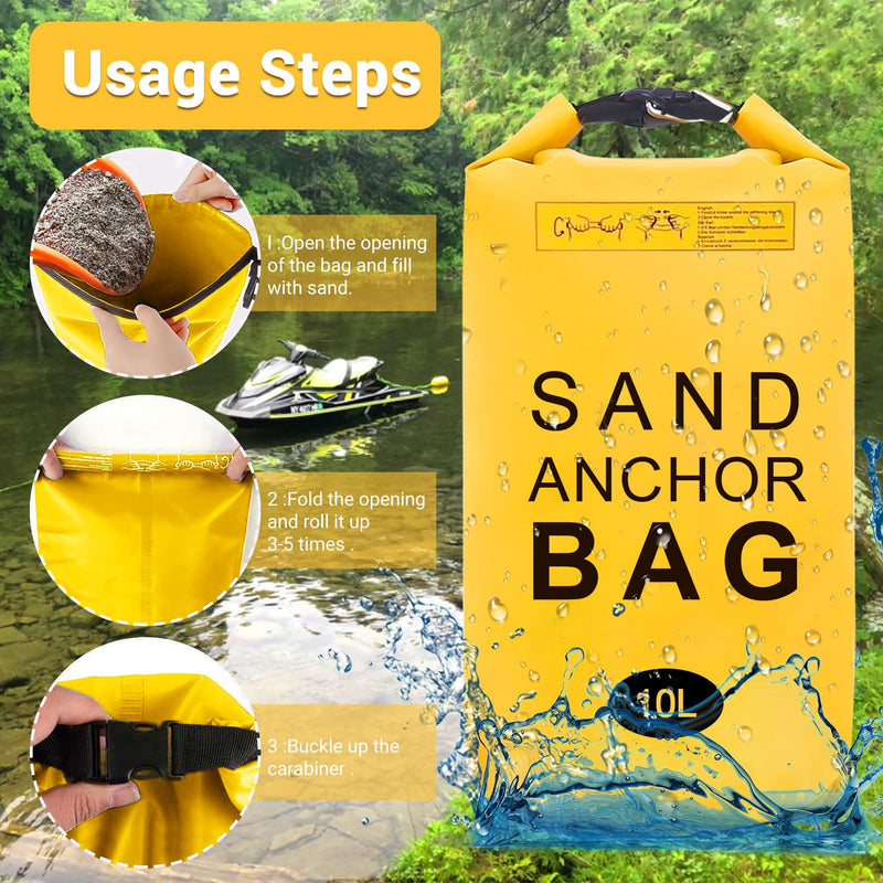 2 Pack Sand Anchor Bag, 10L Waterproof Sand Bag Anchor kit for PWC, Jetski, Kayak, Paddle Board, Small Boats, Beach - Includes 2Pcs Anchor Bag, 2Pcs 30ft Anchor Rope, 2Pcs Adjustable Buoy