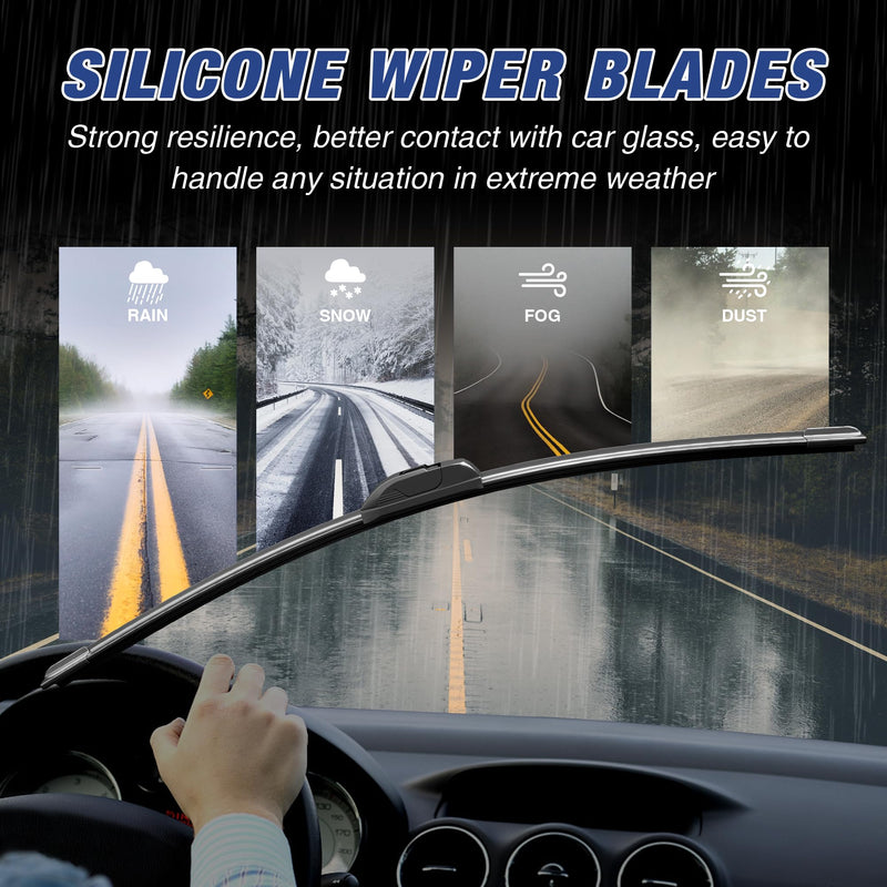 22"+22" Water Repellent Windshield Wiper Blades Replacement for Ford F150/F250/F350 2021-2012,Chevy Silverado 2006-1999,Impala 2016-2013 Silicone Automotive Windshield Wiper Blades 22"+22" Hook Wipers