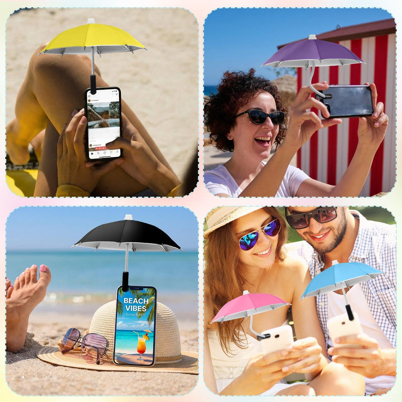 Flutesan 6 Sets Phone Umbrella for Sun Phone Umbrella Cell UV Protection Anti Glare Sun Shade Adjustable Sunshade with Hand Style Suction Cup Outdoor Shield Sunshade for Summer beach Vibrant Colors