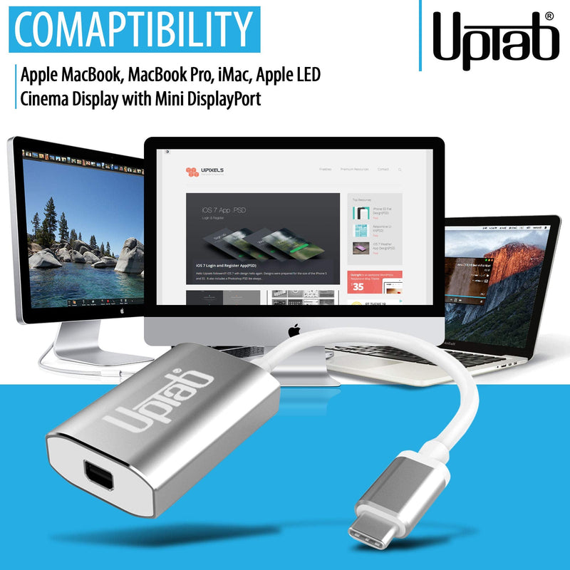 USB C to Mini DisplayPort Adapter UPTab 4K@60Hz USB-C Thunderbolt 3 to MDP Adapter with Power Port for New M4 MacBook Pro/Air, iPad Pro, Mac mini M4, iMac, and More (Silver) Silver