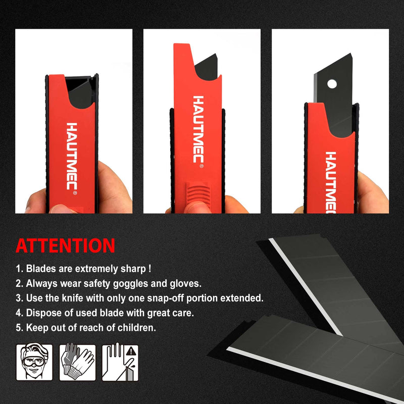 HAUTMEC 40PCS 25mm SK2H Ultra Sharp Snap Off Blades, 4 Pack Professional Retractable Black Replacement Blades, SK2H Material Heavy Duty Blades, for Industrial or Construction Applications HT0082-40PC Universal 40pc