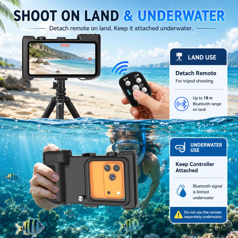 Waterproof Phone Case for Snorkeling, 50FT/15M Underwater Housing with Bluetooth Remote Shutter, Diving Case for iPhone 17 16 15 14 Samsung Galaxy S26 S25, Fits up to 7.3 Inch (Black) 3RD SSK Black
